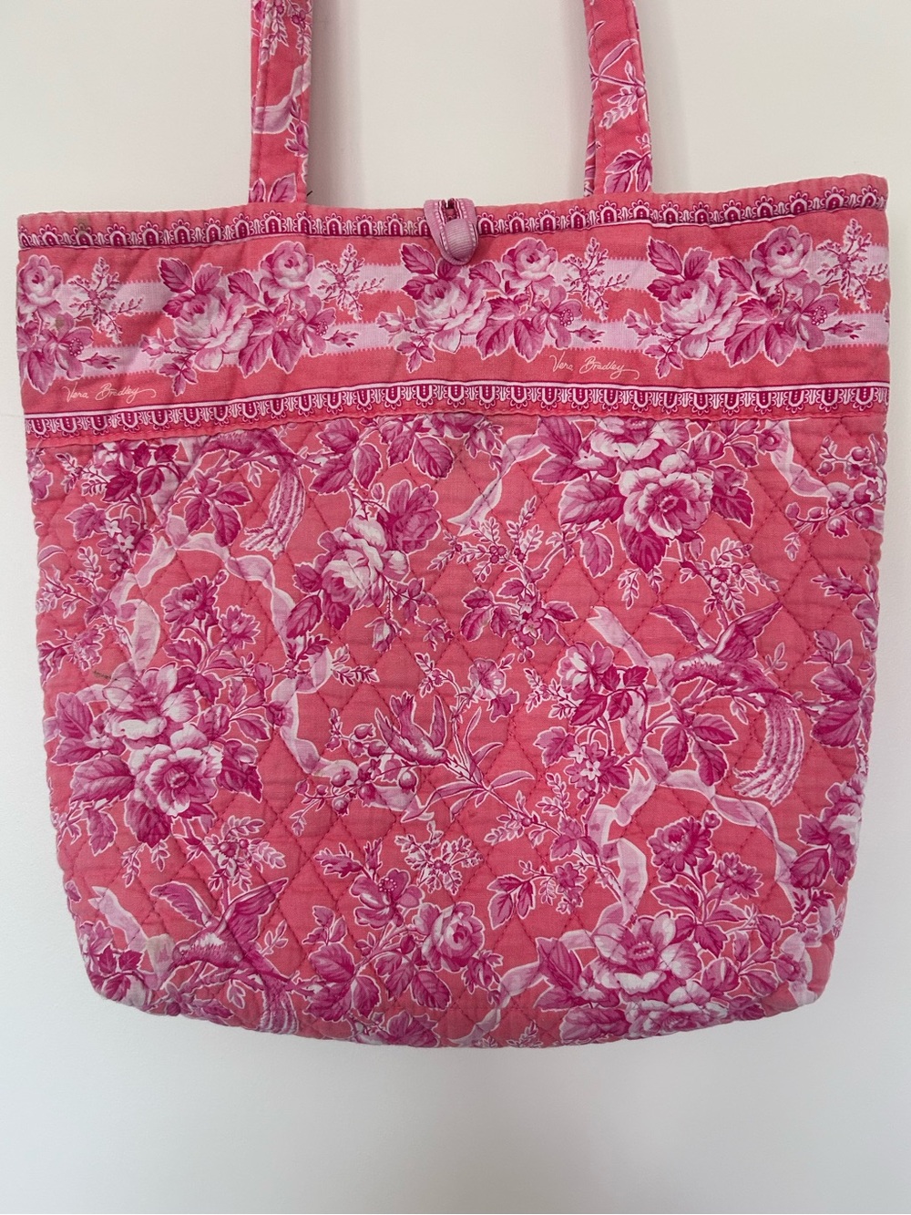 Vera Bradley retired pink "Hope Toile" quilted shoulder tote bag